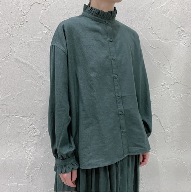 maison de soil WOOL COTTON SILK PLAIN FRILL COLLAR SHIRT