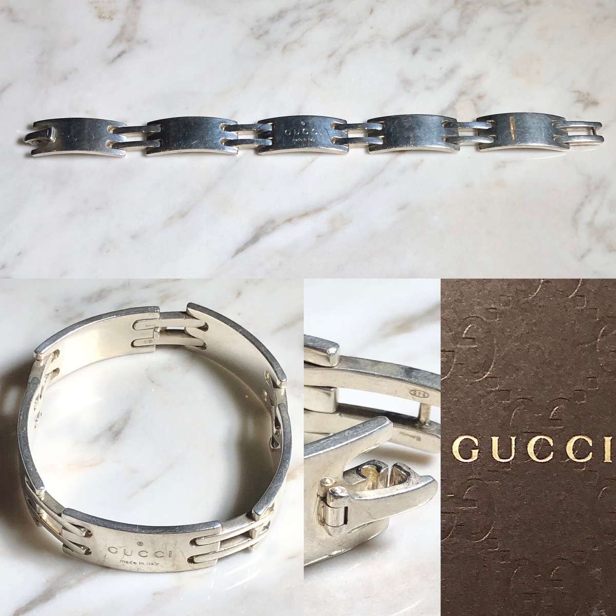 GUCCI heavy gauge silver gate bracelet | NOIR ONLINE 