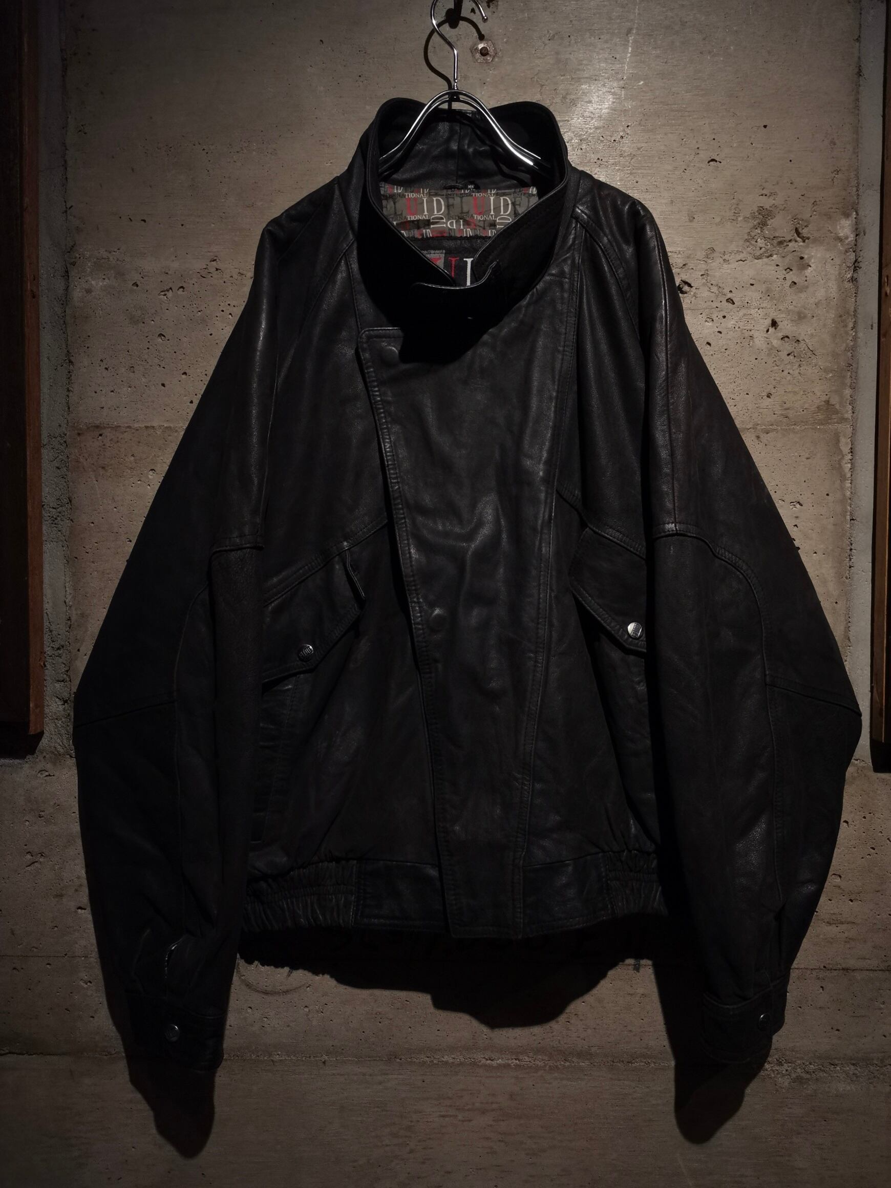 Caka】Mulch Gimmick Vintage Loose High Neck Leather Jacket | Caka 