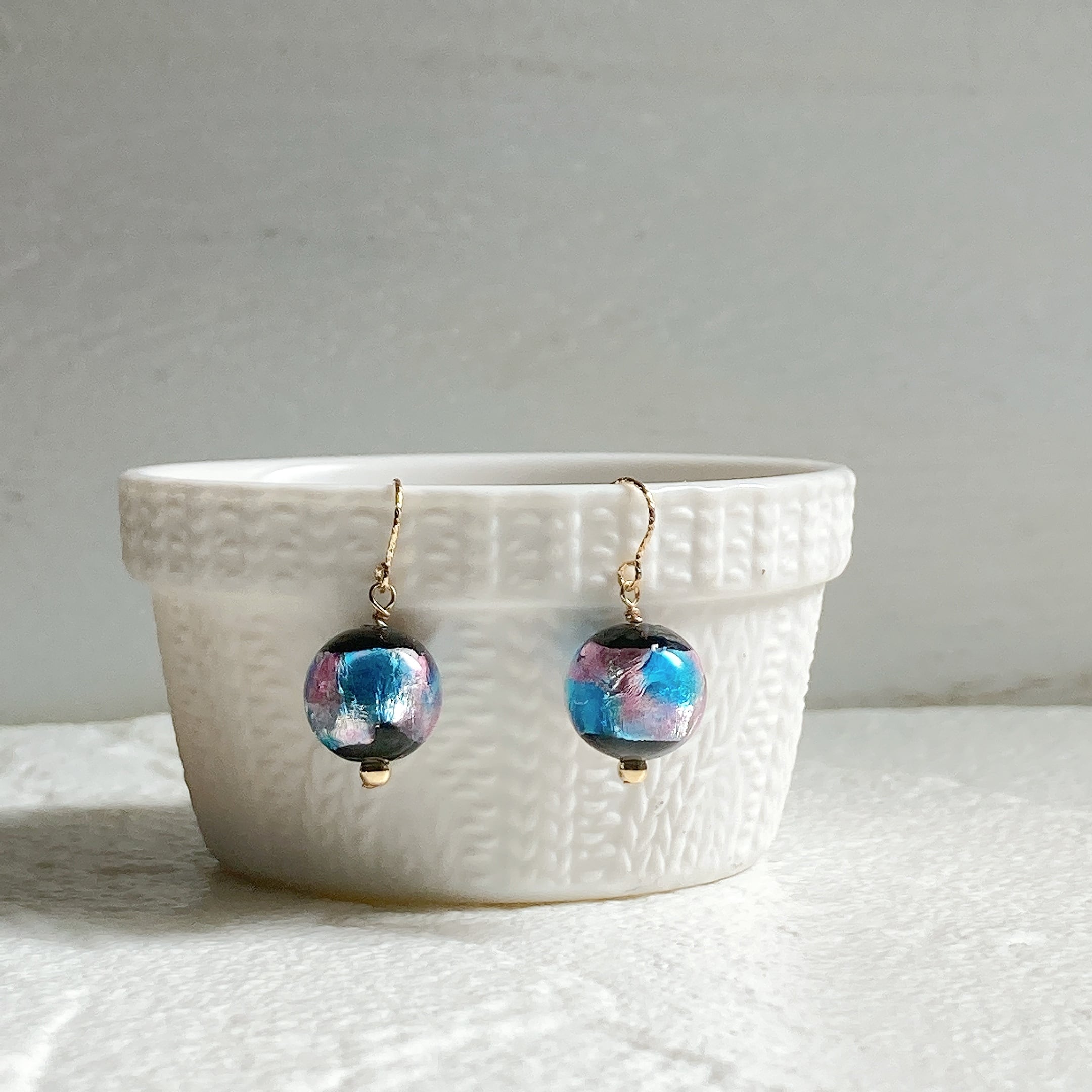 ピアス・イヤリング】14kgf ブルー&ピンク とんぼ玉 / blue&pink