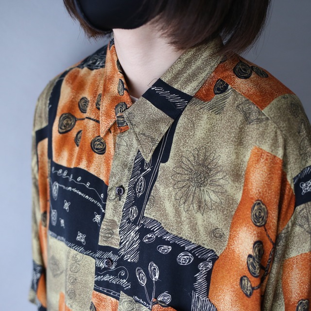 flower and geometry art pattern loose h/s shirt