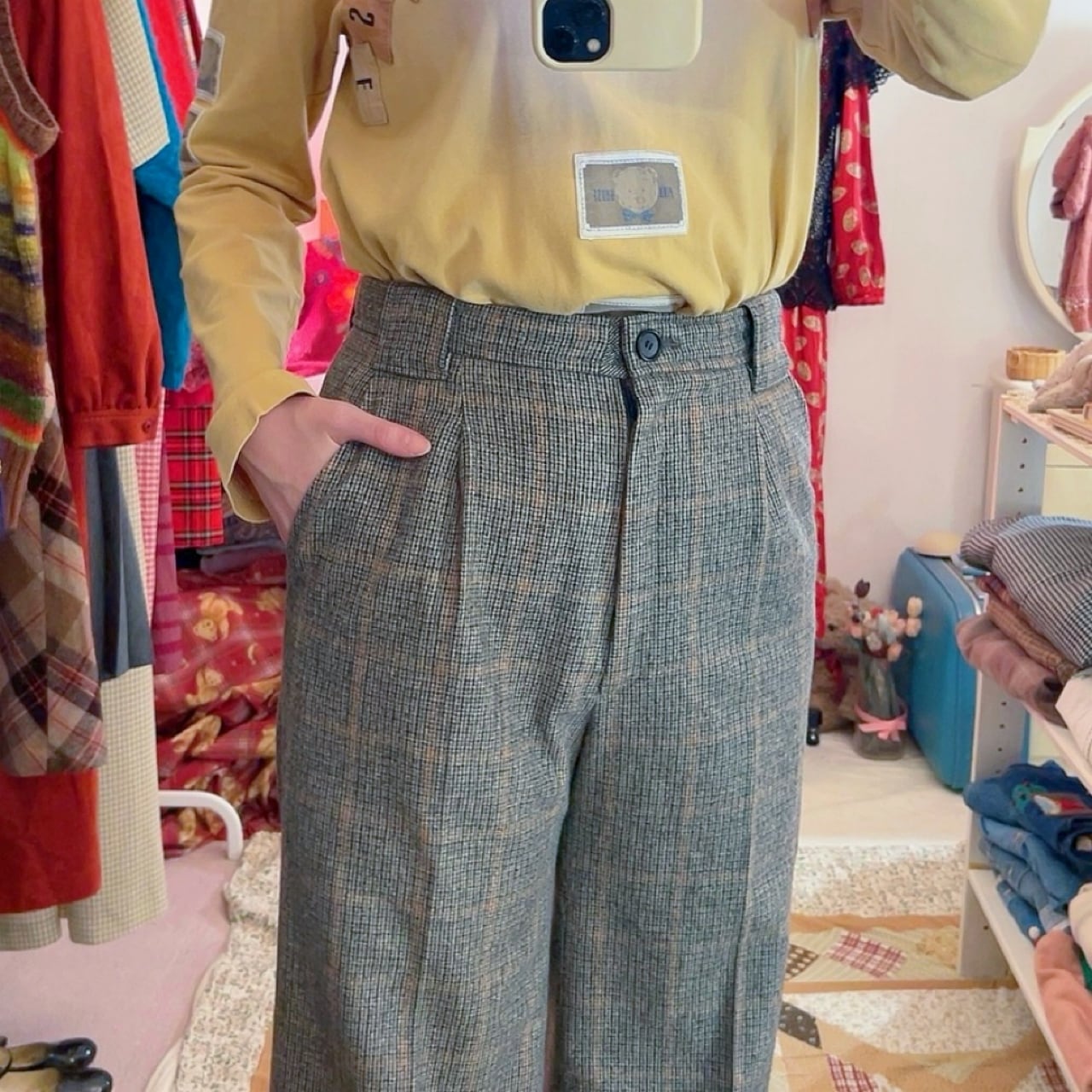 high waisted glen plaid wide leg pants