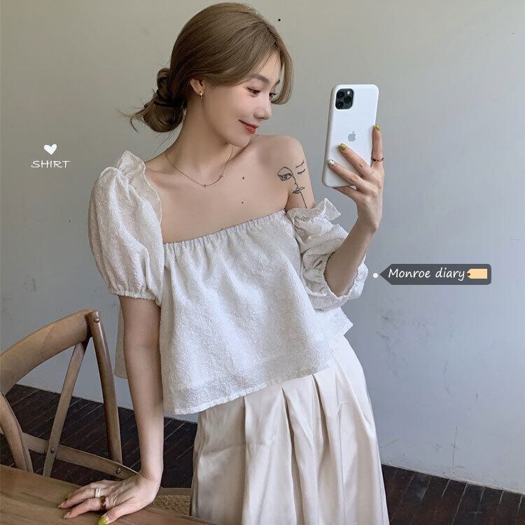 ホワイトショートシャツ サマートップス 夏物 スクウェア モンロー6780778684