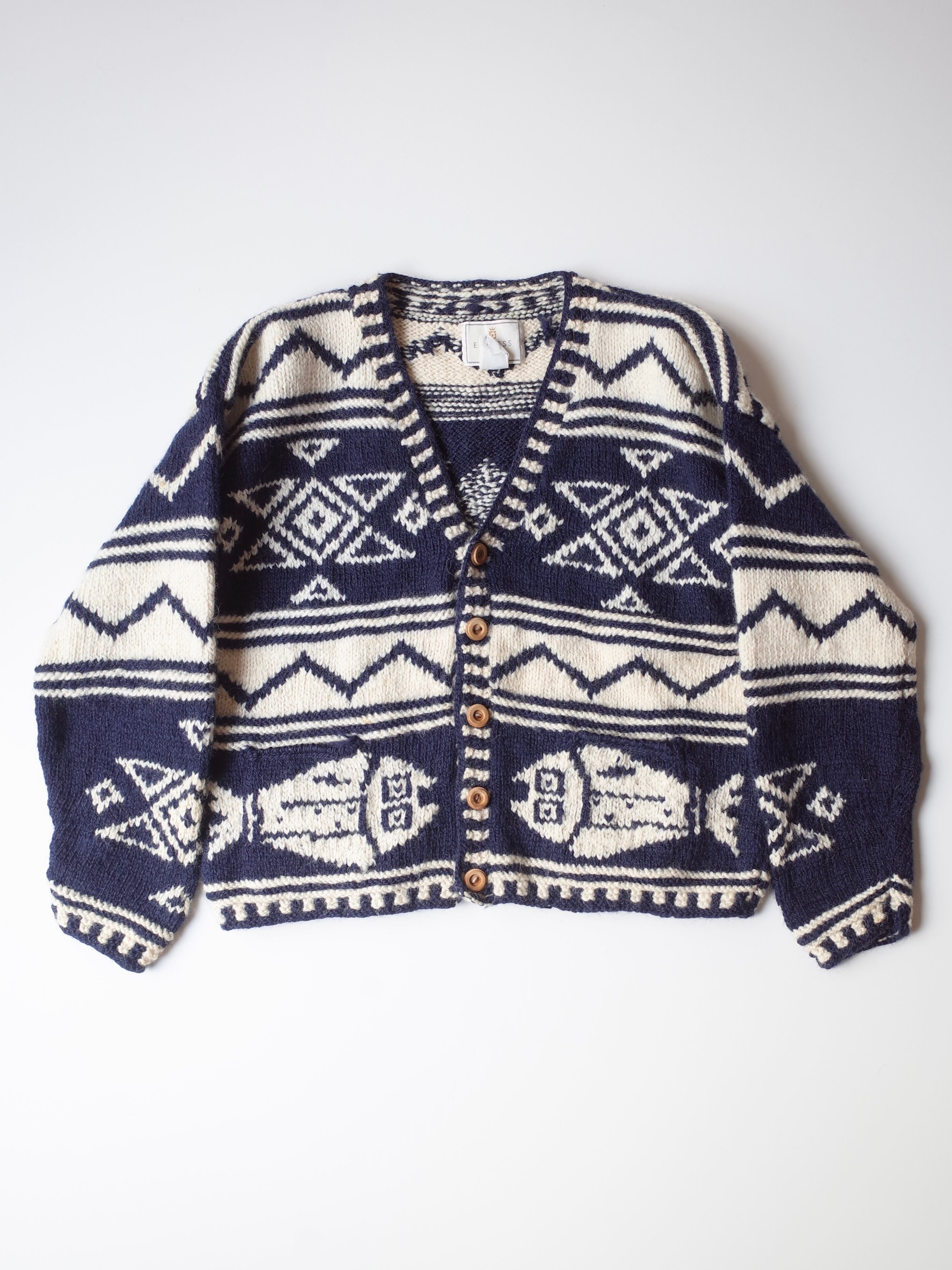 Ecuador fish pattern hand knit cardigan