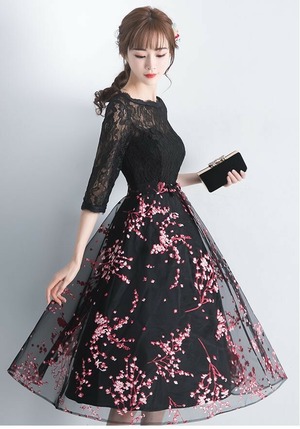 ★送料無料★新品★9号☆チュ－ルレース仕立てパ－ティ－ワンピ(OPN3221）