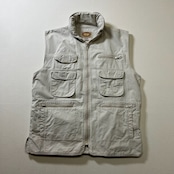 80s Banana Republic コットン 隠しフード フィッシングベスト バナナリパブリック オフホワイト L 古着