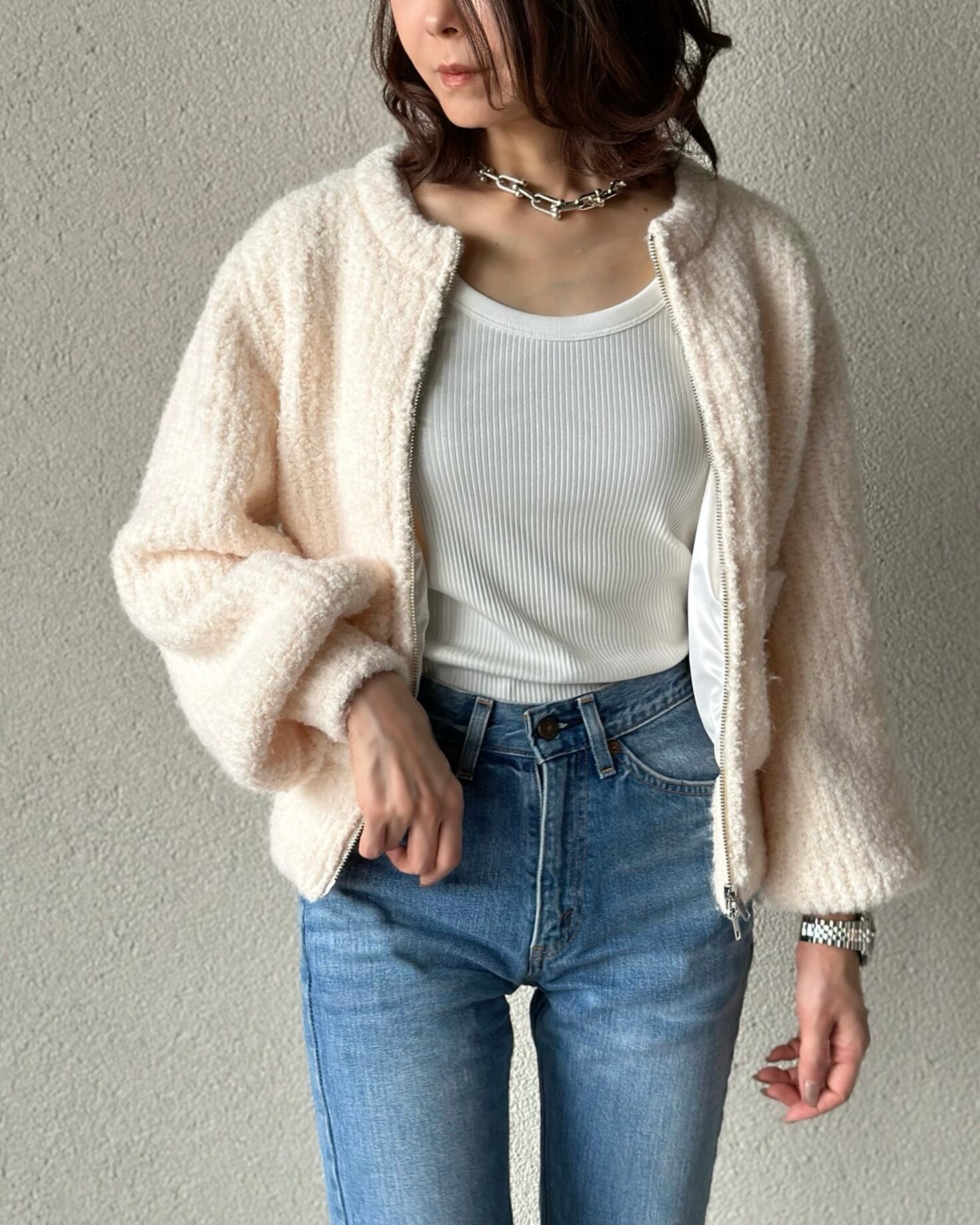 残り僅か！SYSORUS × akko3839 ループヤーンニットブルゾン 821158