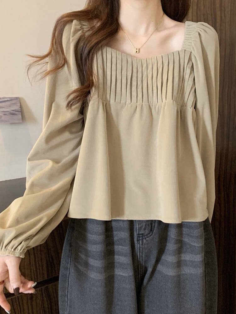 コットンスクエアネックピンタックブラウス バストピンタックスクエアネックブラウス 大人きれいめコーデ
