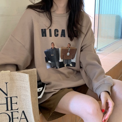 ins超人気  ★ シンプル プルオーバー プリント 長袖パーカーTシャツ