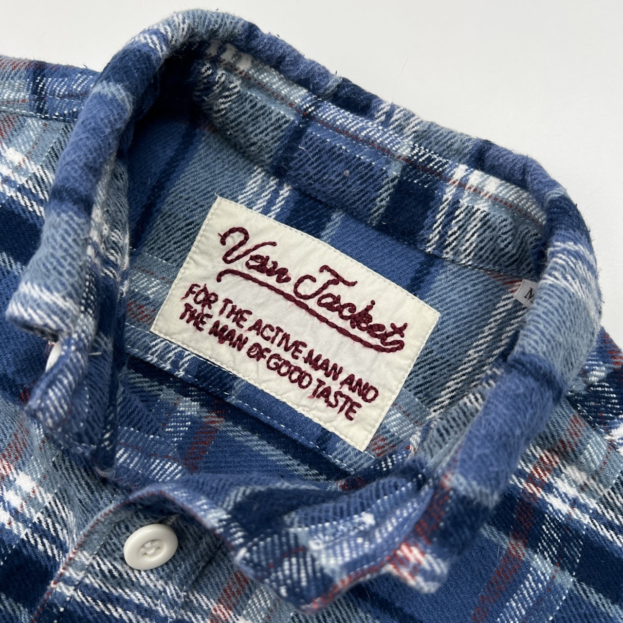 VAN JAC ヴァンヂャケット チェック柄 BD 長袖 ネルシャツ サイズ M /インド綿/ネイビーブルー系