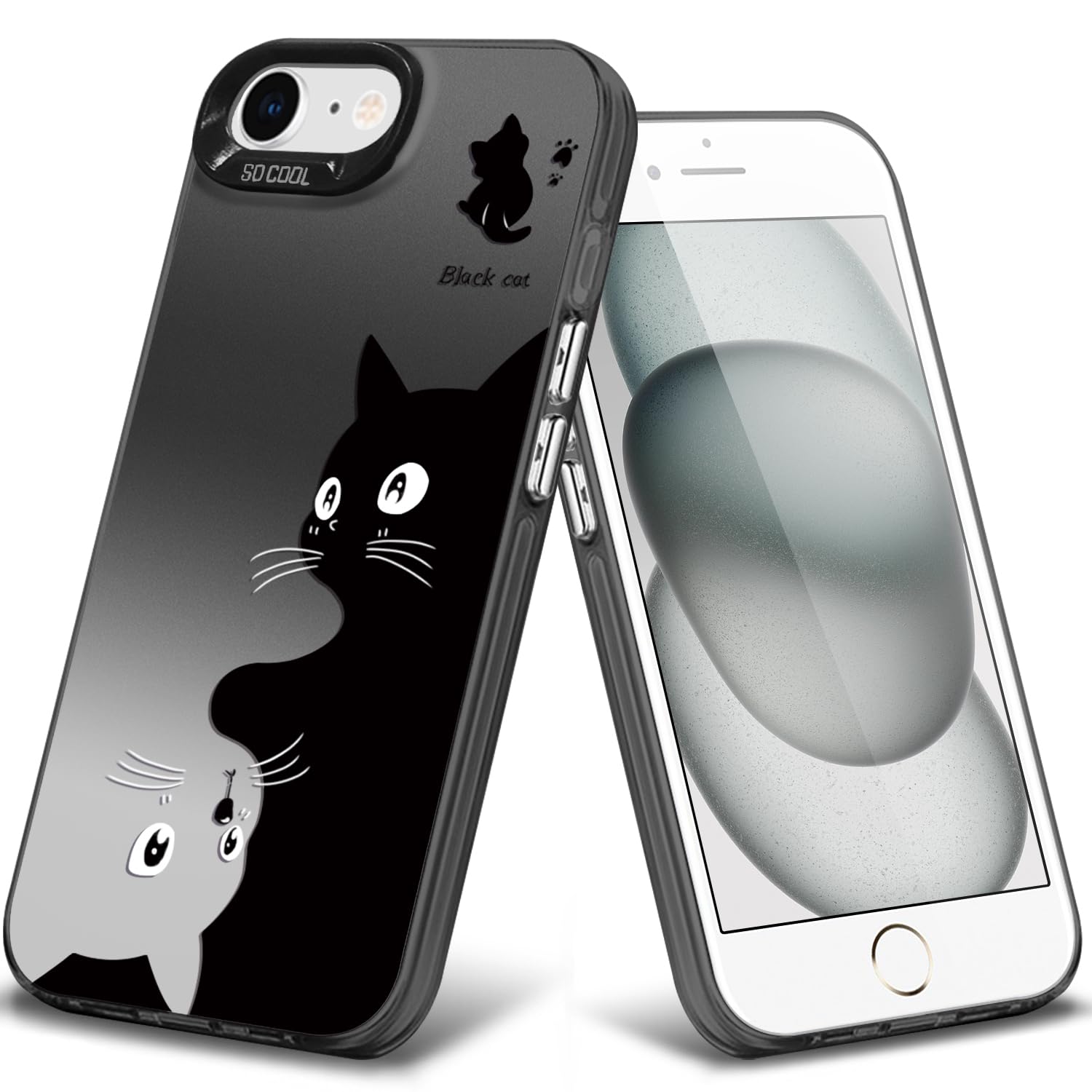 Nipaituo 用の iPhone ケース SE3/SE/8/7 耐衝撃 指紋防止 滑り止め レンズ保護 米軍MIL規格 ラブ製ラジウム猫