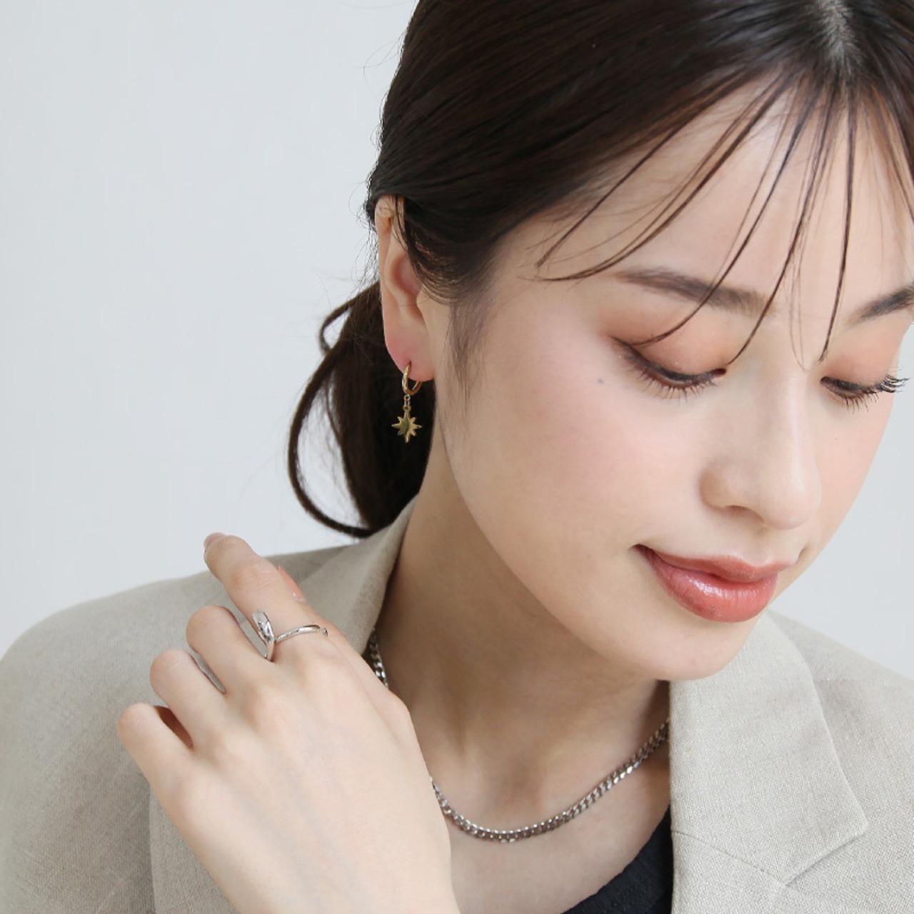 シルバー登場【ネコポス便】ピアス スター＆ムーンアシンデザインピアス 金属アレルギー サージカルステンレス　1762