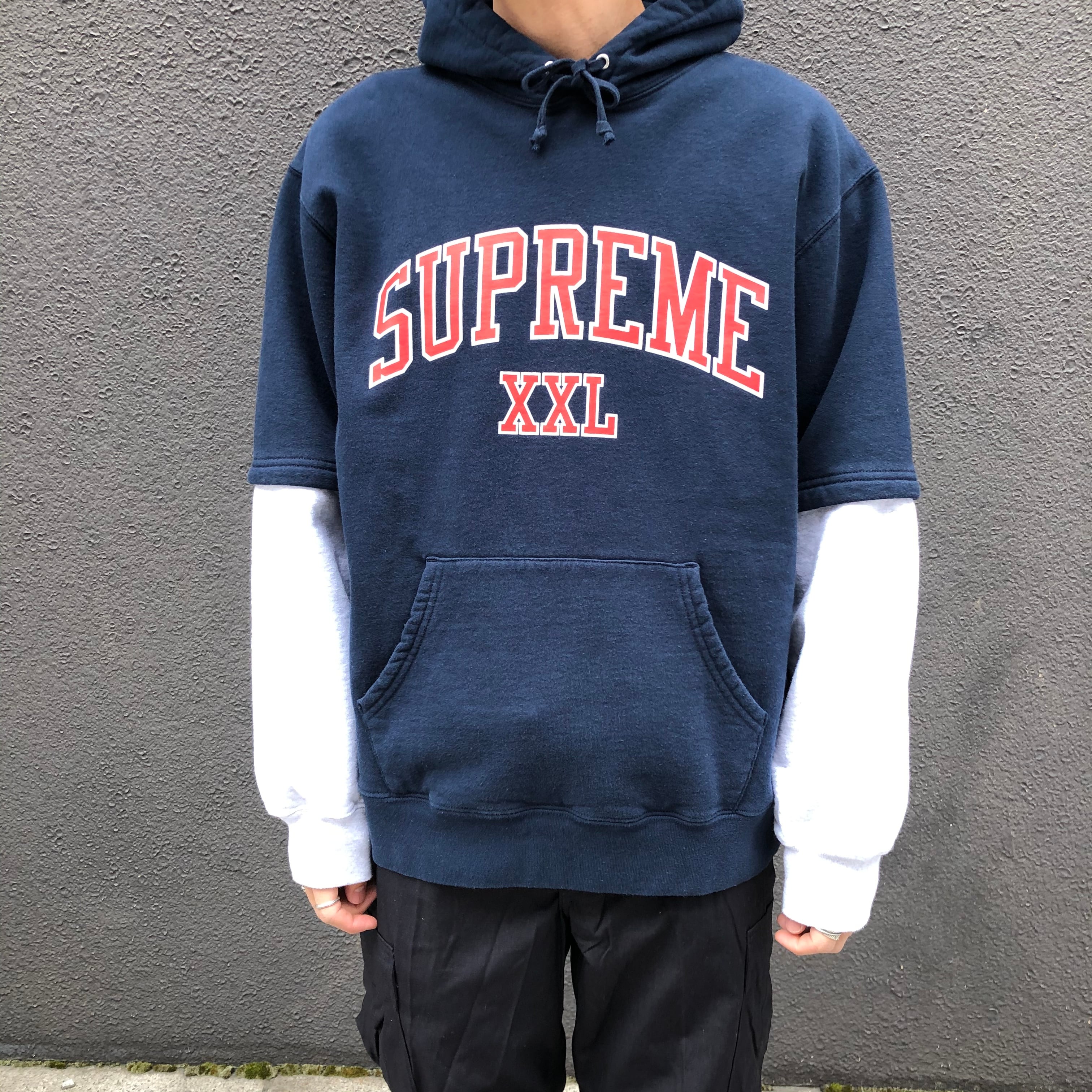 supreme XXL Hooded Sweatshirt ネイビー S