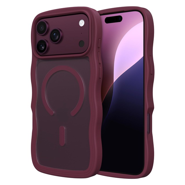 ZTOFERA iPhone 18 Pro用ケース, ウェーブ 半透明MagSafe対応,チェリーレッド