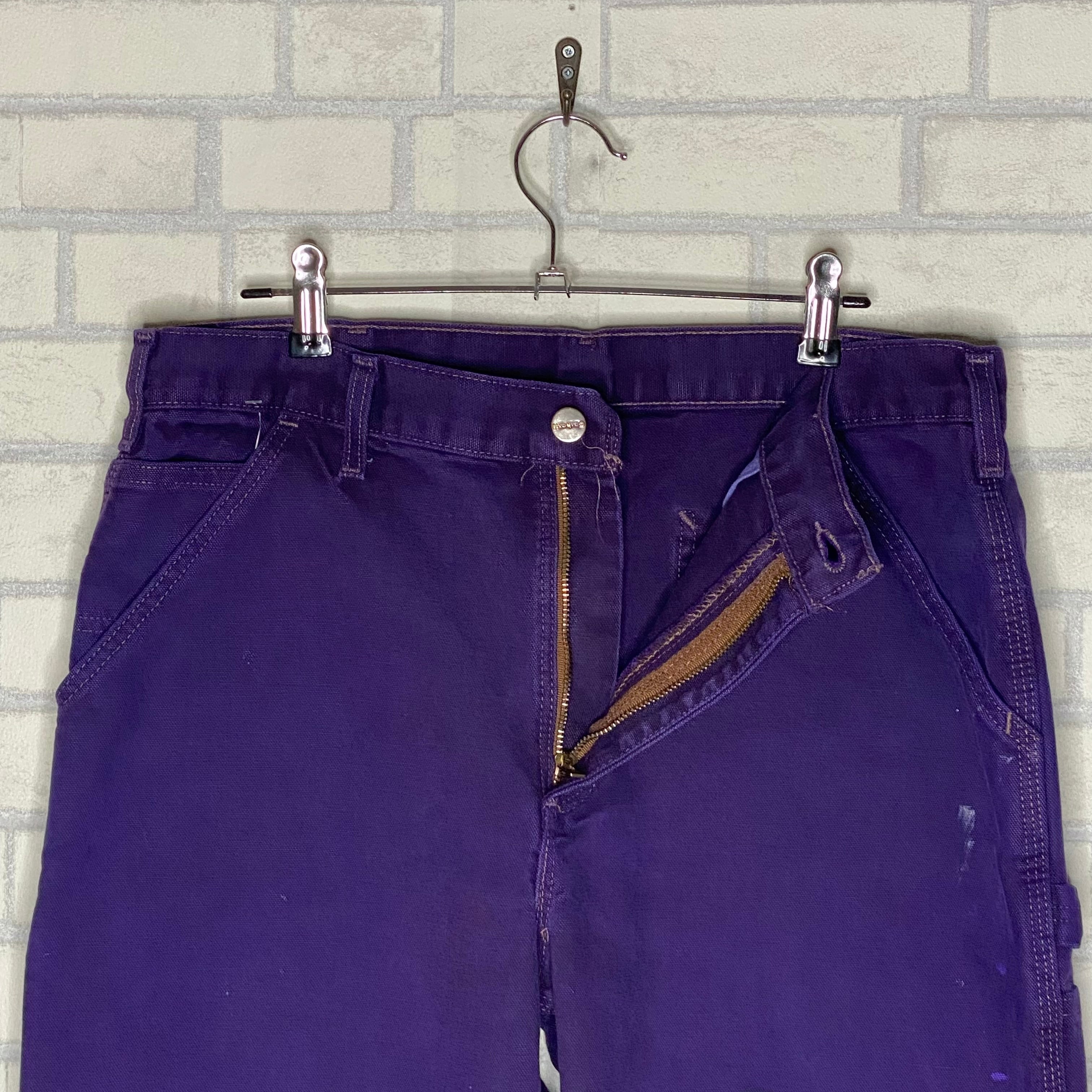 Carhartt ペインターパンツ W34×L30 革パッチ デニムパンツ パープル 