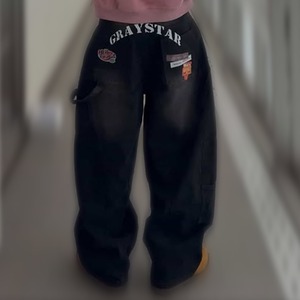 バックロゴ ワイドデニムパンツ b00559 【S～XXLサイズ】