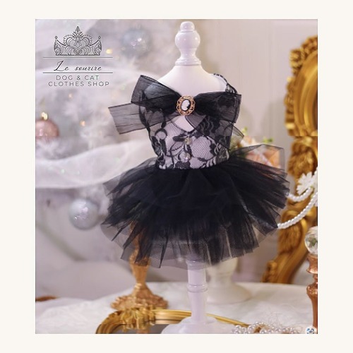 予約【№B03605】フラワーレース　チュール　ブラックドレス