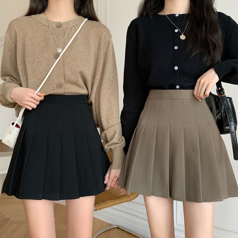 ウェストスリムスカート スプリングオータムAラインプリーツ 春物 秋物 試着室51048766361