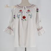フォークダンス 衣装 LOUIS ルイス トップス ブラウス ホワイト系 花 花柄 刺繍 カラフル チロリアン 白 赤 青 緑 青 紫 かわいい 明るい 華やか 練習 レッスン ダンス衣装 レッド系 ブルー系 グリーン系 パープル系 イエロー系 ピンク系