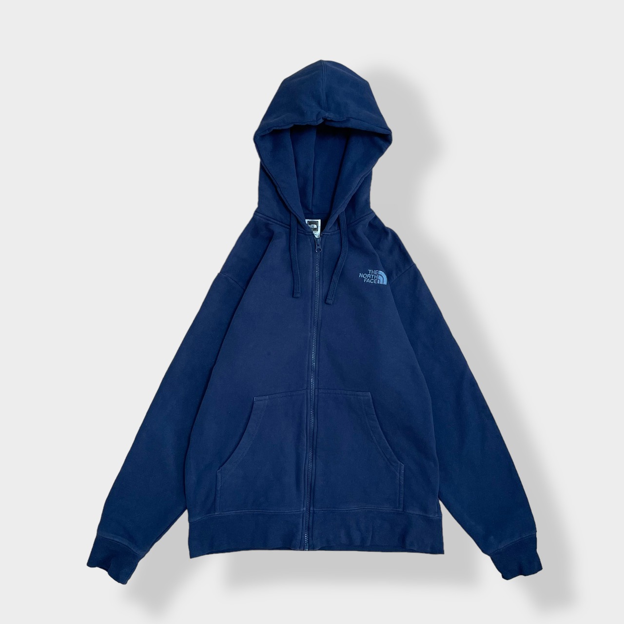 【THE NORTH FACE】ワンポイント 刺繍ロゴ パーカー フルジップ ジップアップ スウェット フーディー hoodie アウトドア M ネイビー ノースフェイス us古着