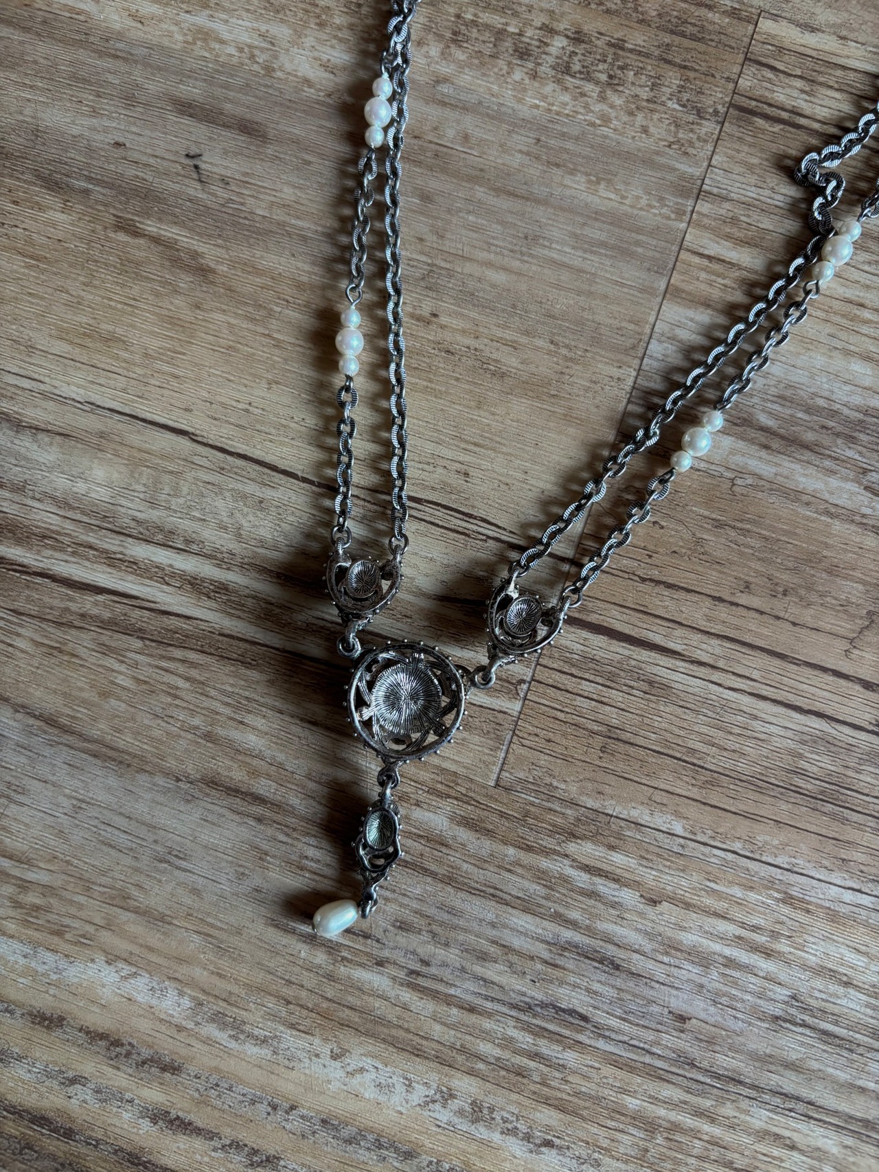 classic pearl vintage long necklace-5218-4