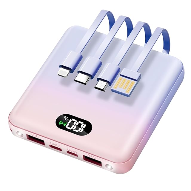 モバイルバッテリー 大容量 急速充電22000mAh大容量 4つのケーブル内蔵