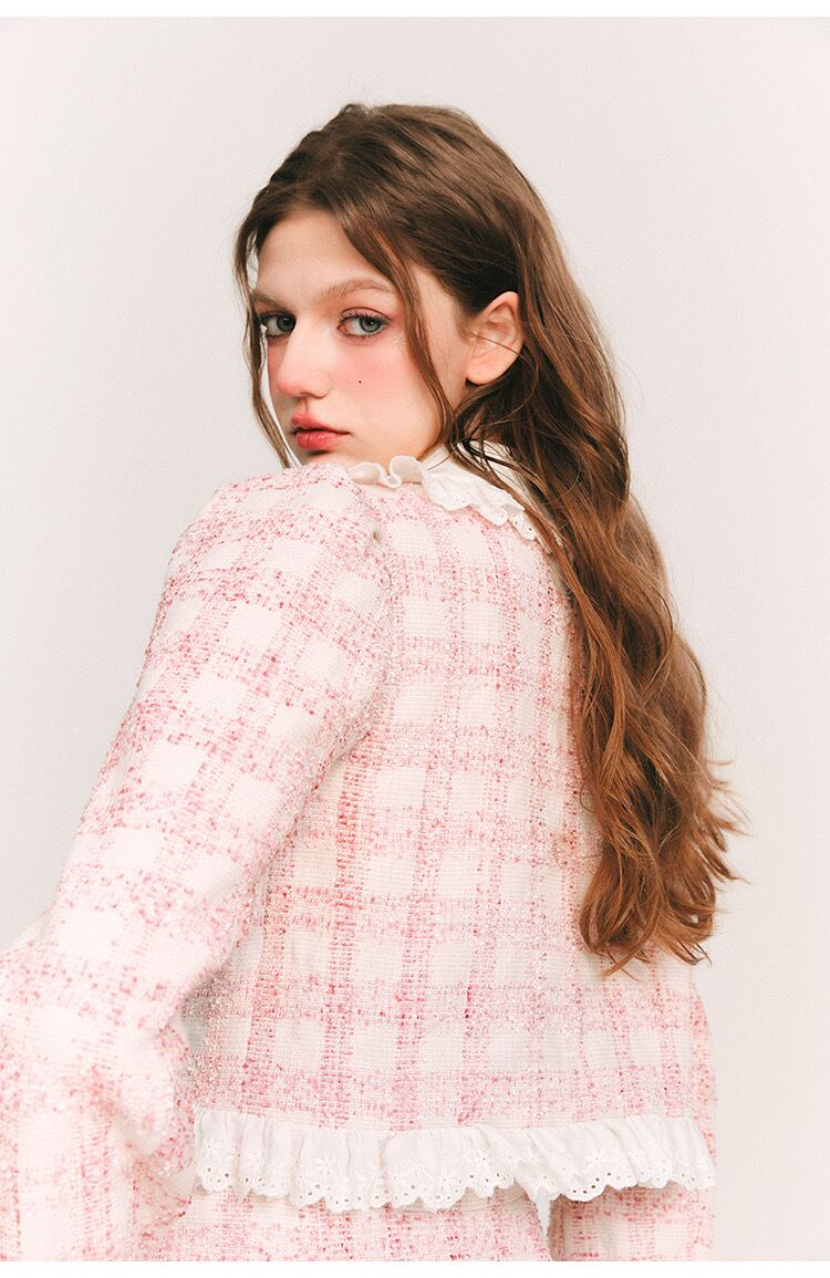 スカート】白 ピンク グレー ツイード スーツ ジャケット アウター