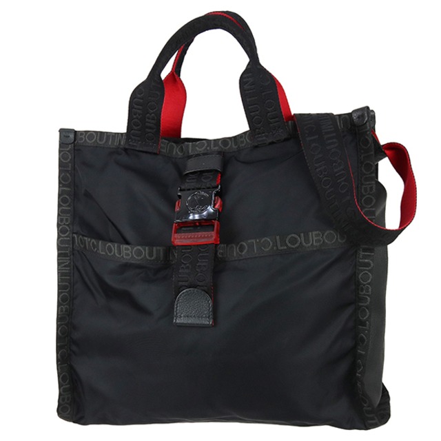 Used Christian Louboutin クリスチャン ルブタン ルビクリック 2WAY トートバッグ ブラック レッド ナイロン 中古良品