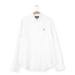 ラルフローレン シルク リネン 長袖シャツ 白 ホワイト ボタンダウンシャツ RALPH LAUREN メンズL 古着 @CA1387