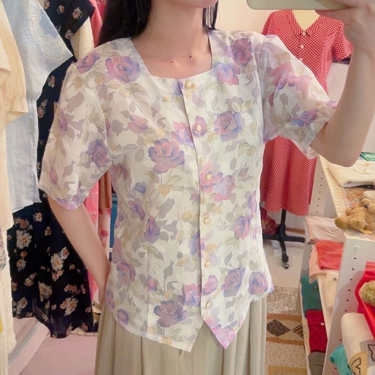 water color rose blouse