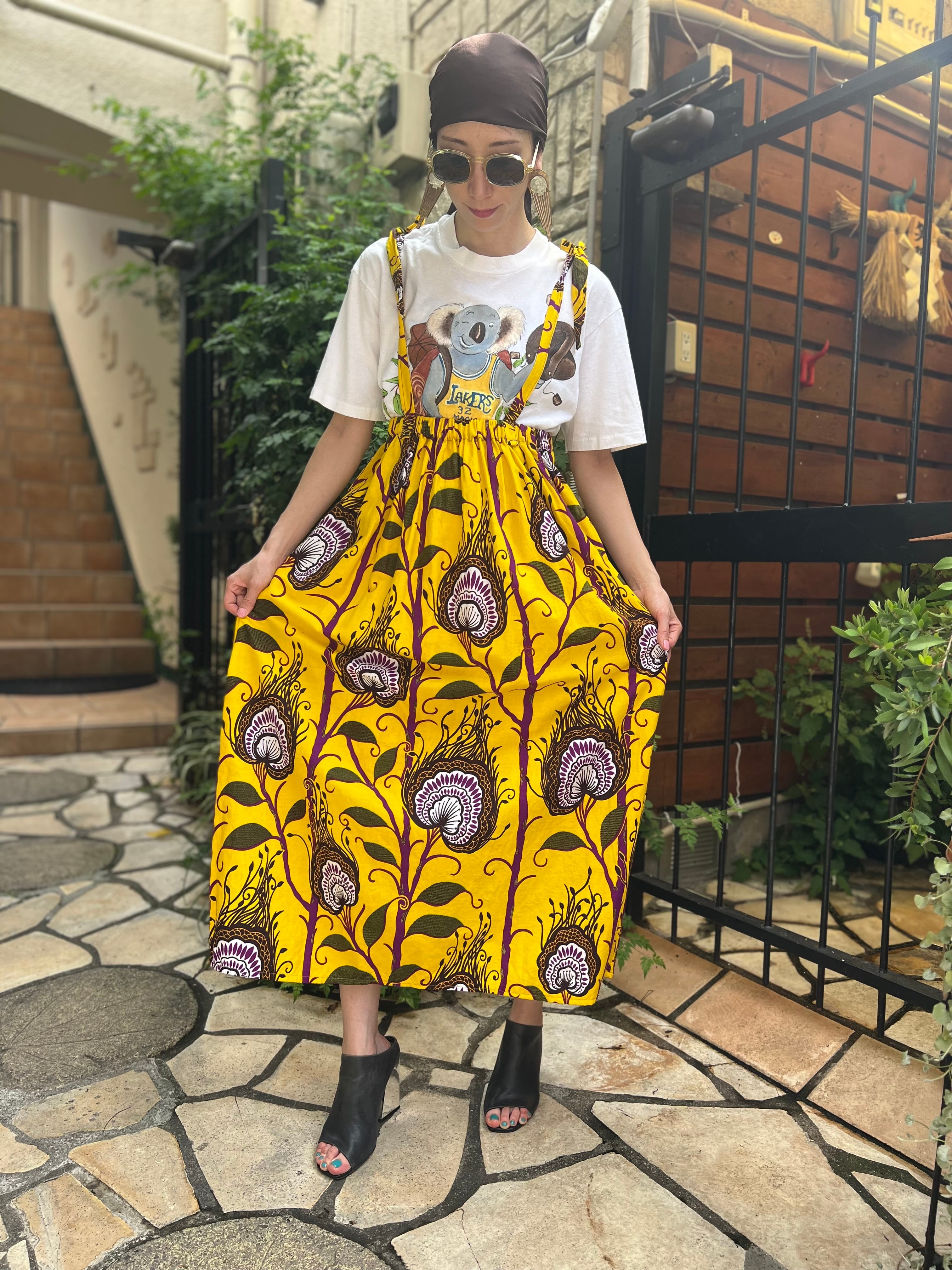 Vintage african batik Lemon yellow cotton floral set up ...