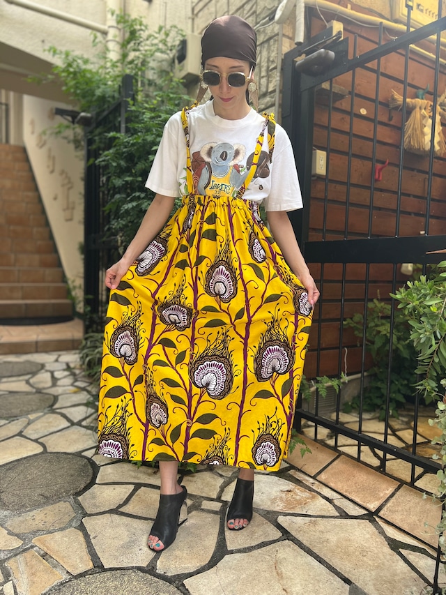 Vintage african batik Lemon yellow cotton floral set up ( ヴィンテージ アフリカンバティック レモンイエロー × コットン セットアップ )