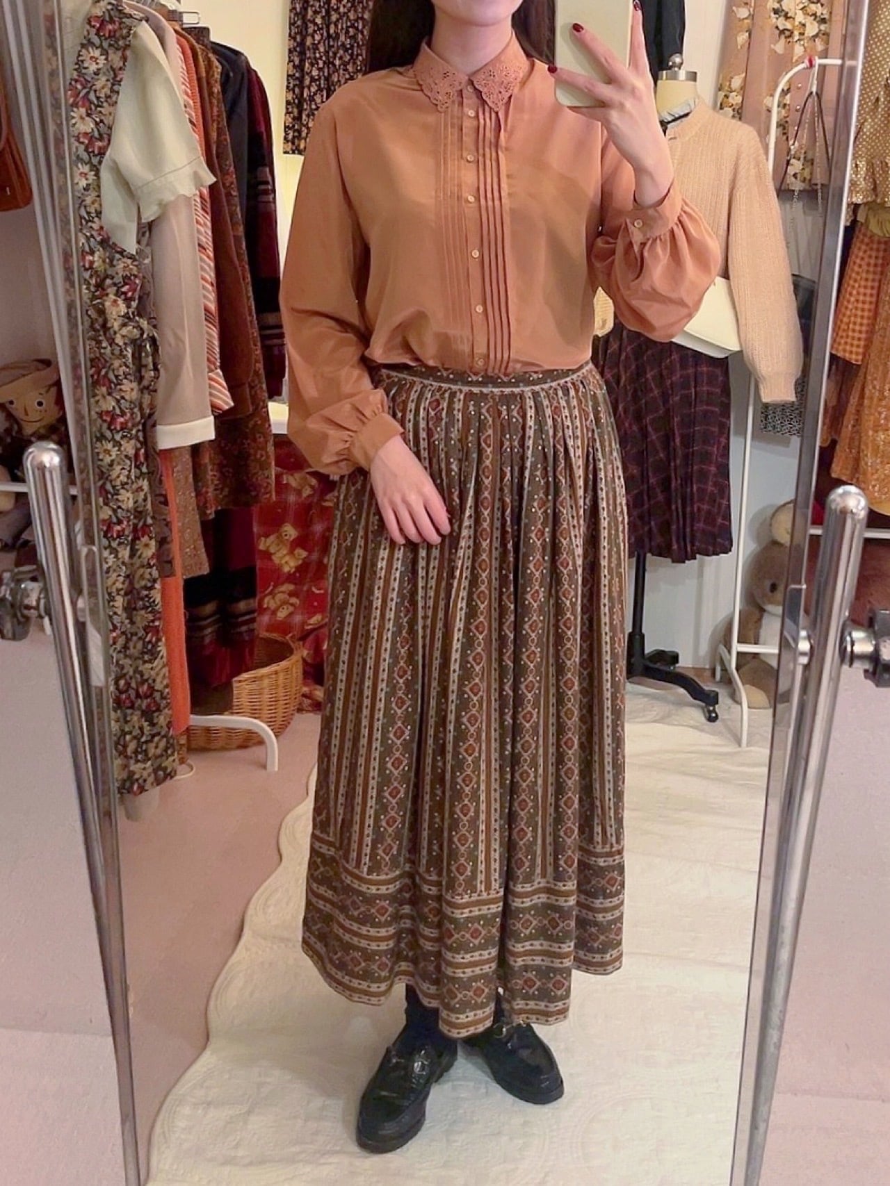 pale orange cutwork collar blouse