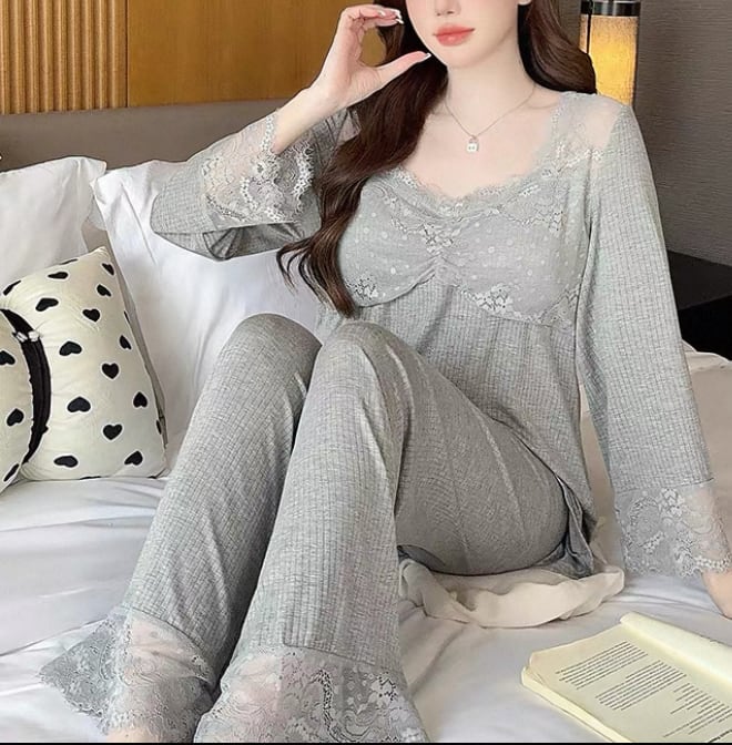 即納現品限りsale グレーLサイズのみ【ladies】lace desigh pajama