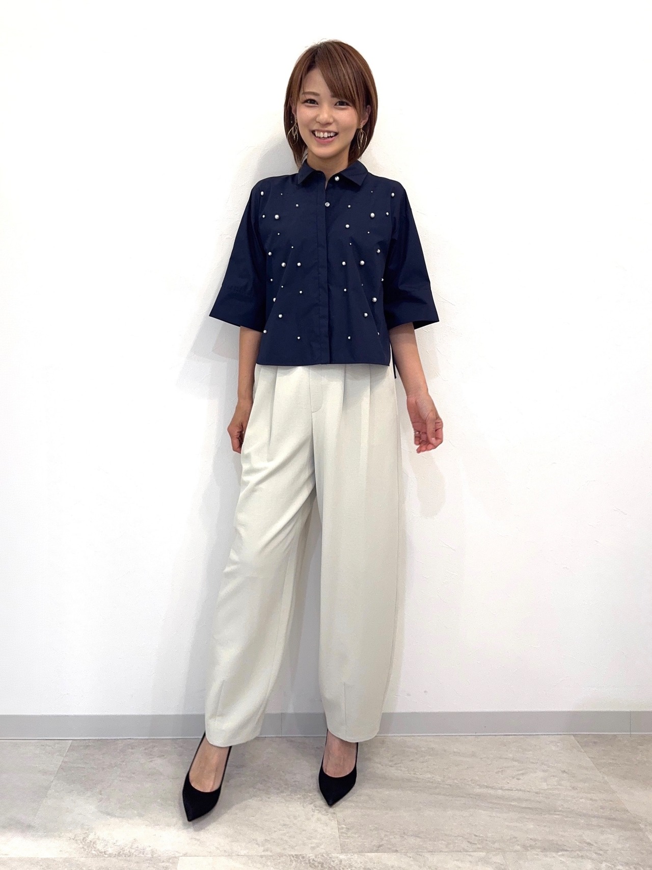 パール刺繍ハーフスリーブシャツ