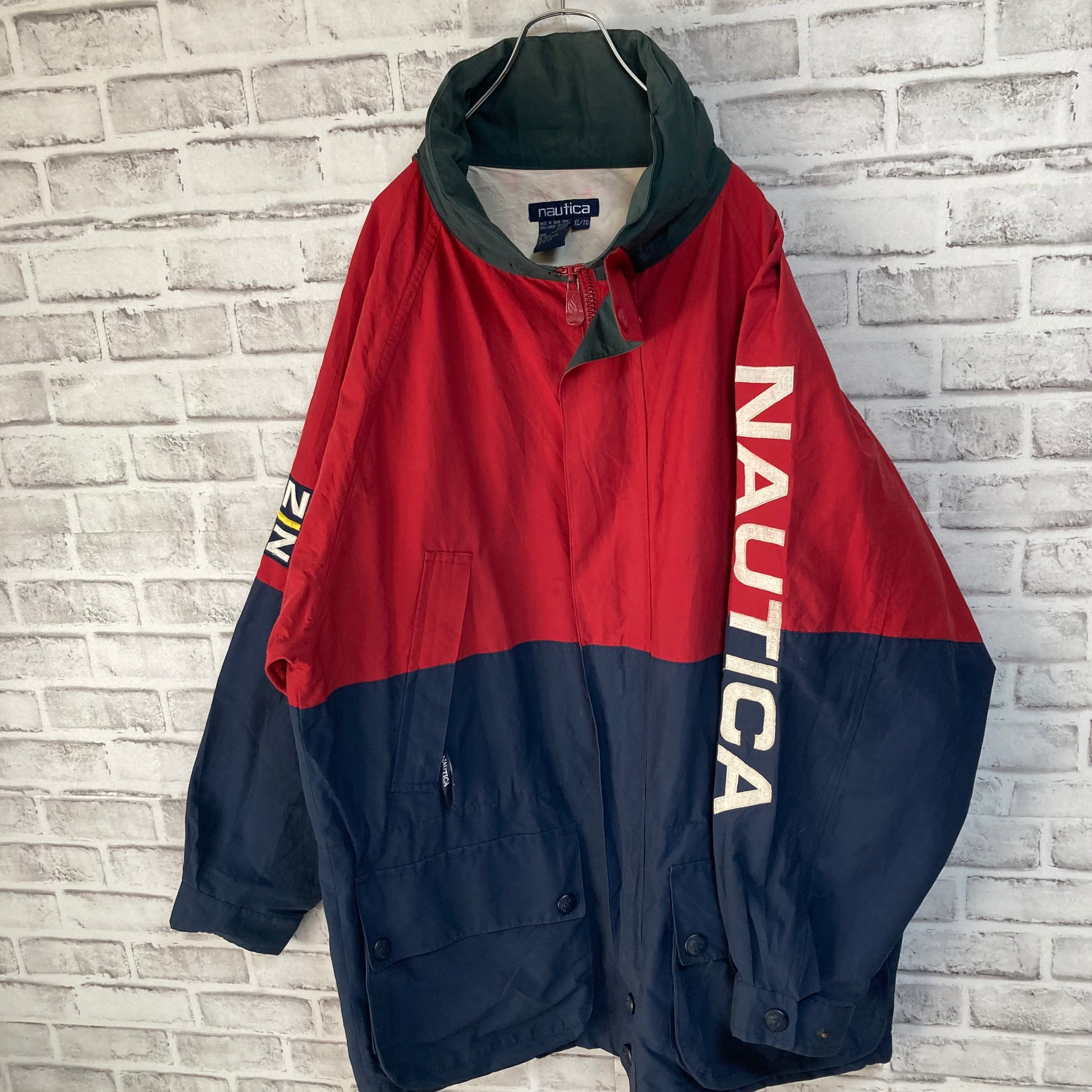 【nautica】Nylon Jacket XL 90s “Old nautica”ノーティカ ナイロンジャケット 刺繍ロゴ 袖ロゴ アウター  アメリカ USA 古着