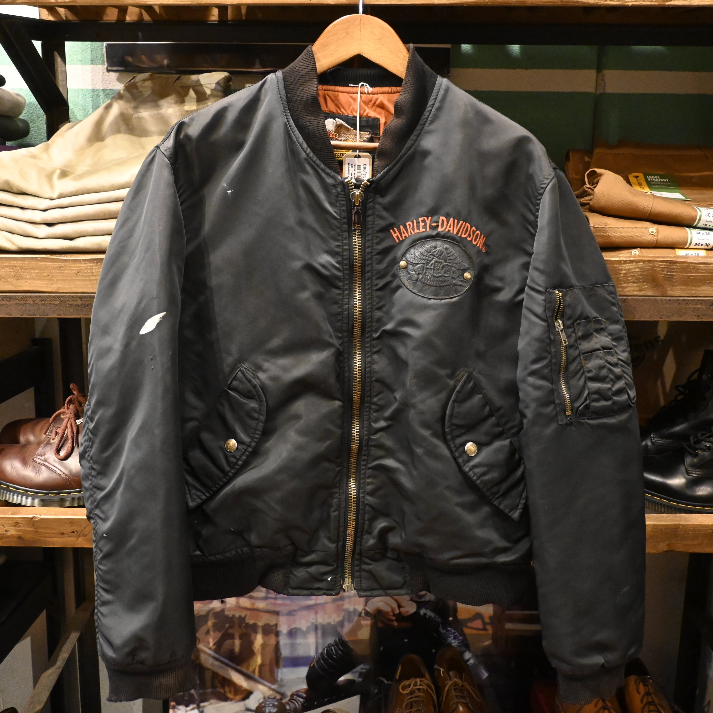 L ] HARLEY DAVIDSON 90-00's USA製 MA-1 Type Flight Jacket , Black
