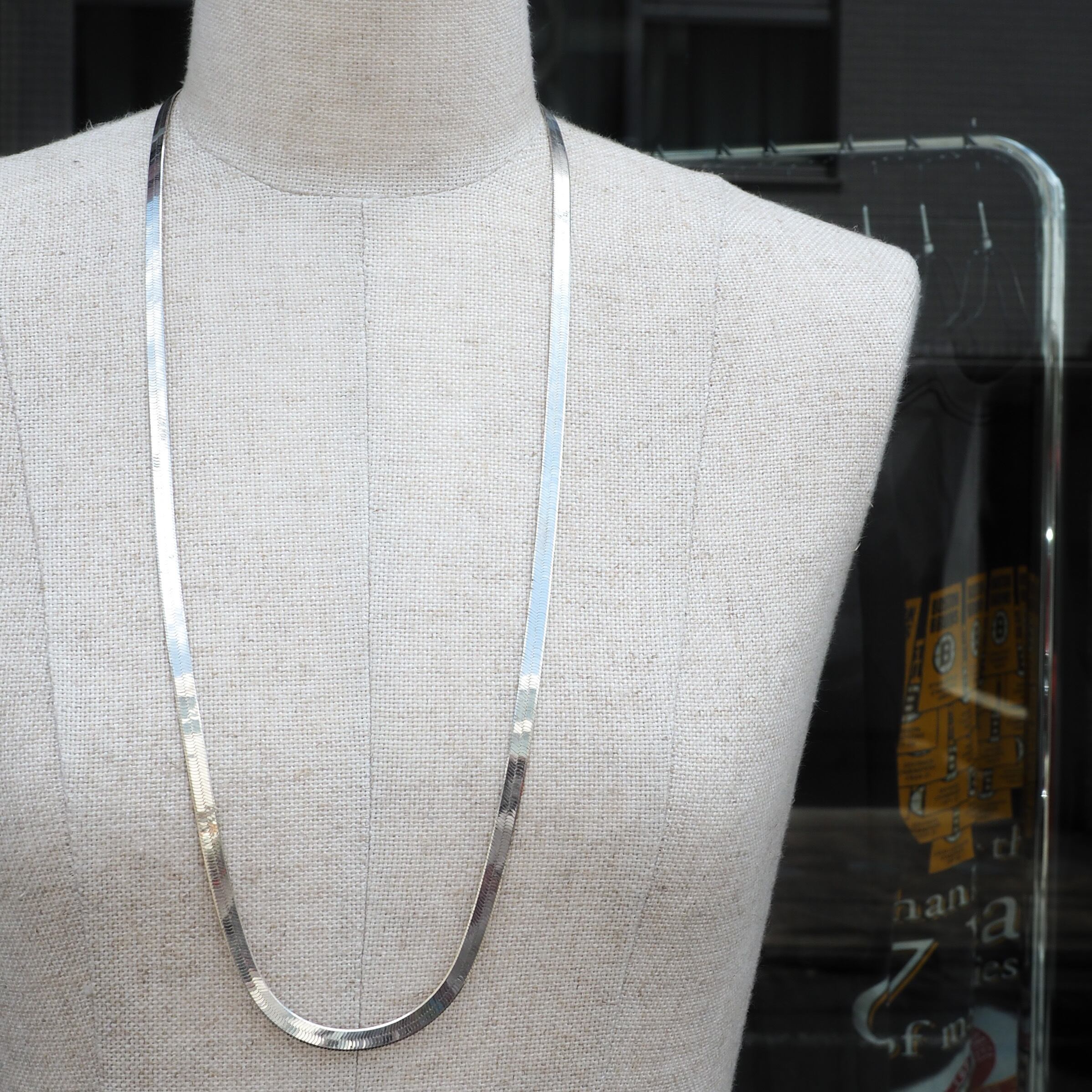 80-90s Italian Silver Herringbone Long Necklace