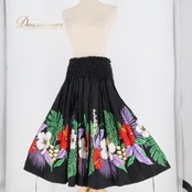 フラダンス 衣装 パウスカート ブラック系 ハイビスカス柄 モンステラ柄 シングル シンプル 華やか 鮮やか エレガント 黒 白 赤 紫 緑 ダンス衣装 ハワイアンダンス レディース ハワイアン アロハ ハワイアンプリント フラ ダンス レッスン 練習