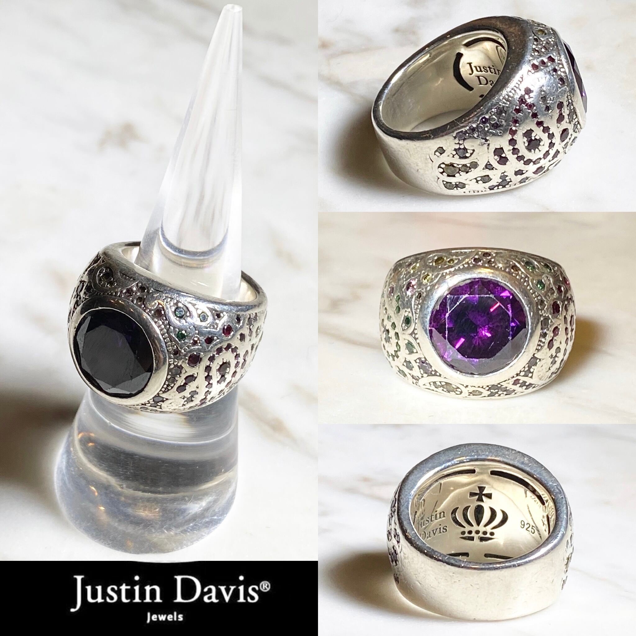 JUSTIN DAVIS silver ring set with purple stone | NOIR ONLINE