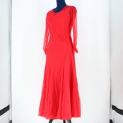 【美品 日本製社交ダンス衣装】ワンピース ドレス Mサイズ 赤 レッド かわいい 可愛い 派手 目立つ 華やか レース 透け感