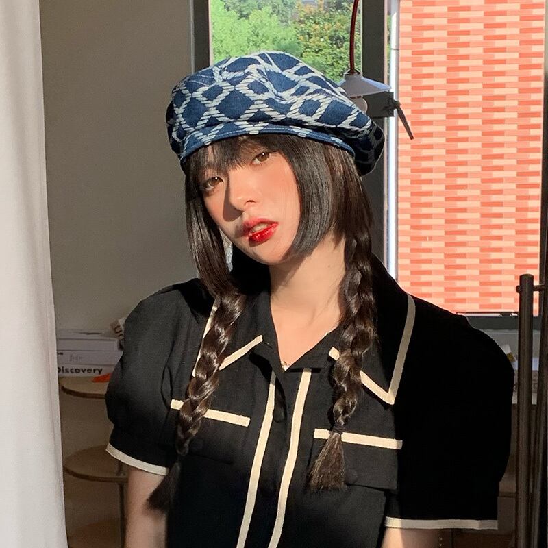 格子柄スタイル薄手 帽子 ストリート ベレット ヘアアクセサリー ブラック・アイド・ピーズ31882949231