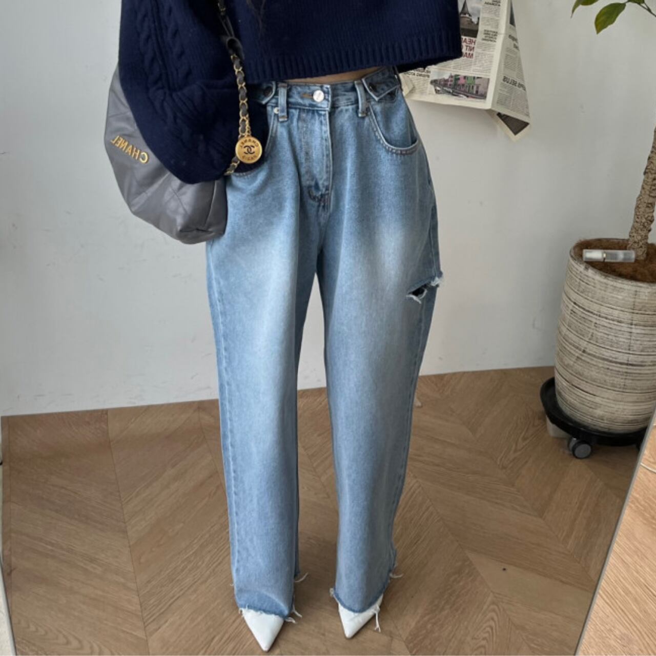 サイド カット ダメージ デニム 3412428