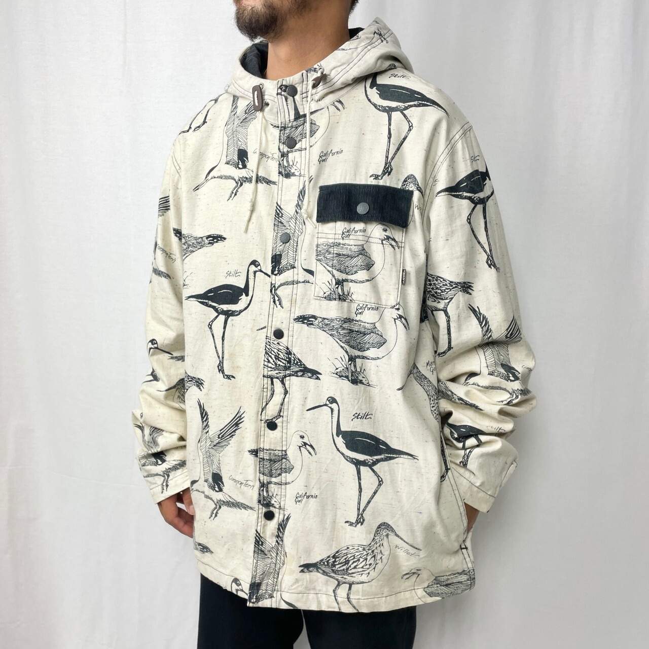 VANS バンズ 鳥柄 総柄 コットンパーカー メンズXL相当 古着 オフ 
