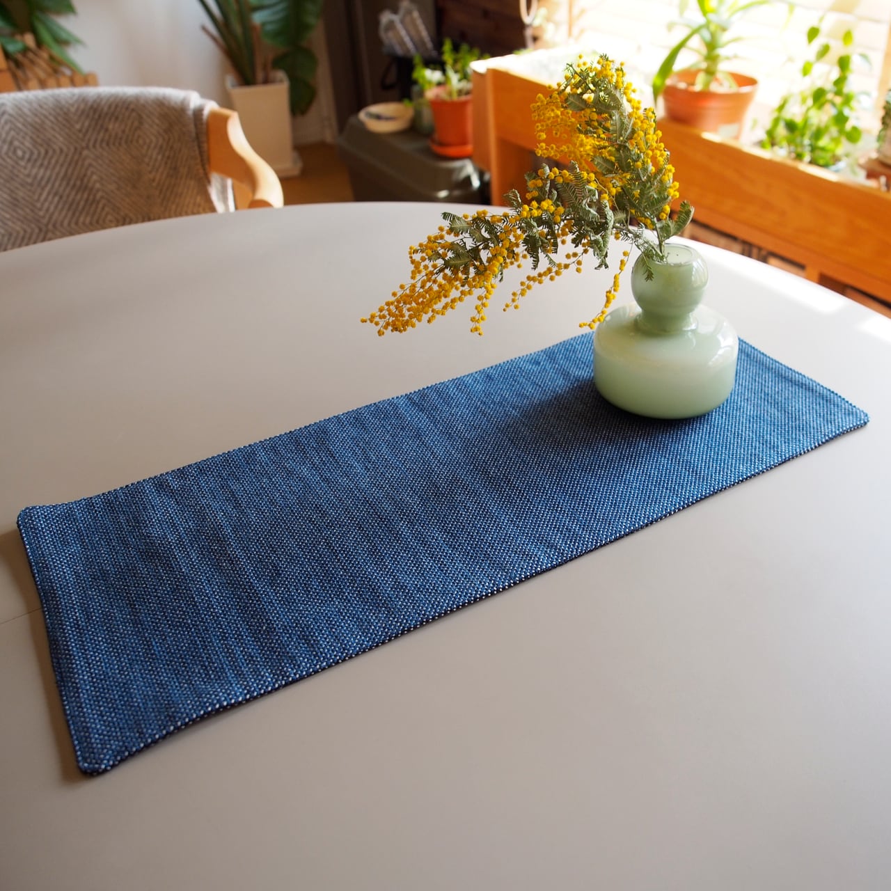 うしじま縫製　|　武州正藍染　テーブルランナー　長方形　一重刺子　リバーシブル