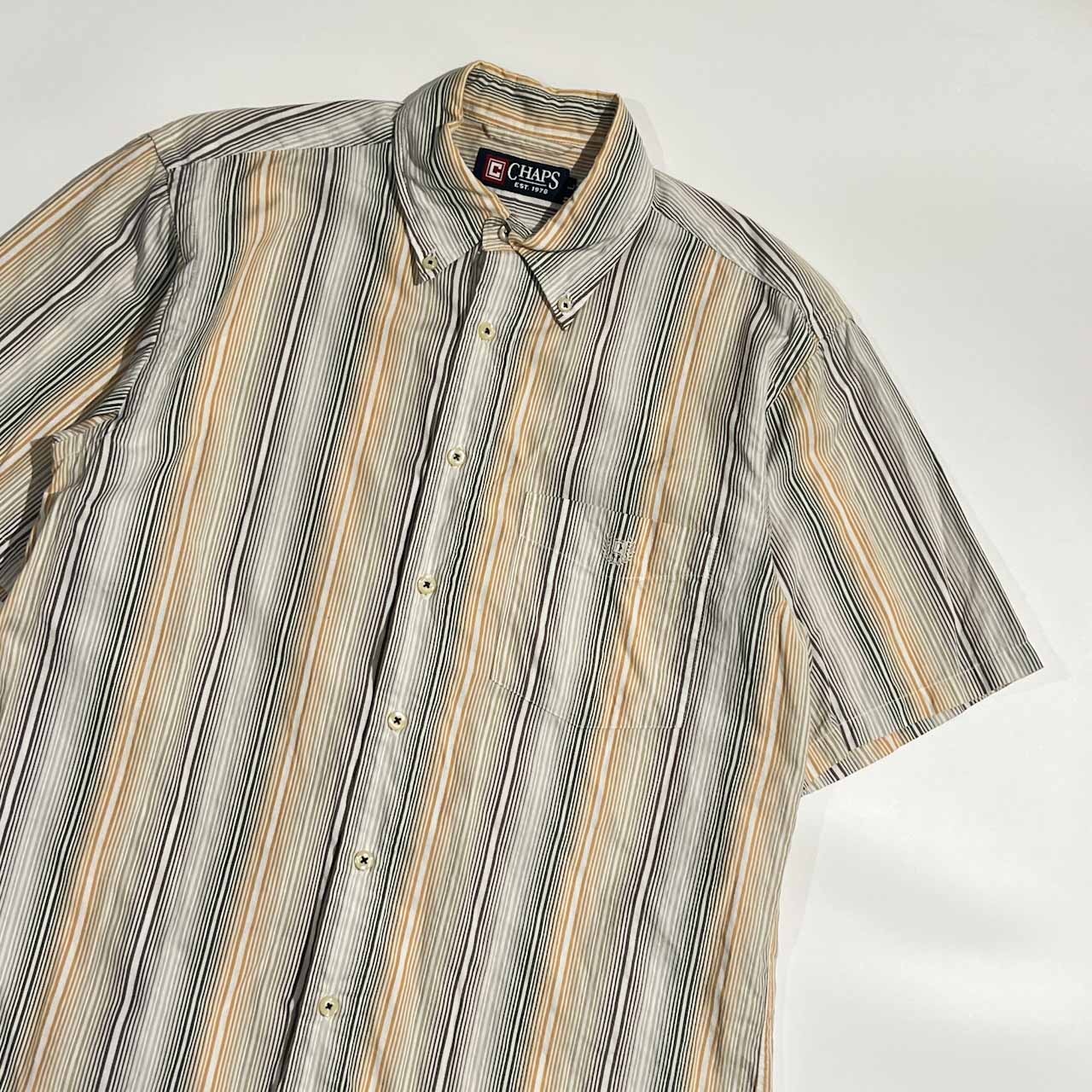 90s CHAPS チャップス ストライプ BD ボタンダウン 半袖シャツ L/マルチ メンズ ビンテージ