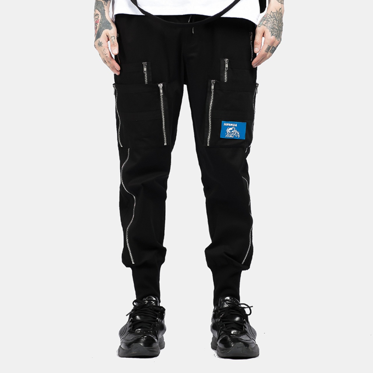 【HIPANDA】1681 メンズ ジップ カーゴパンツ MEN’S ZIP CARGO PANTS / BLACK