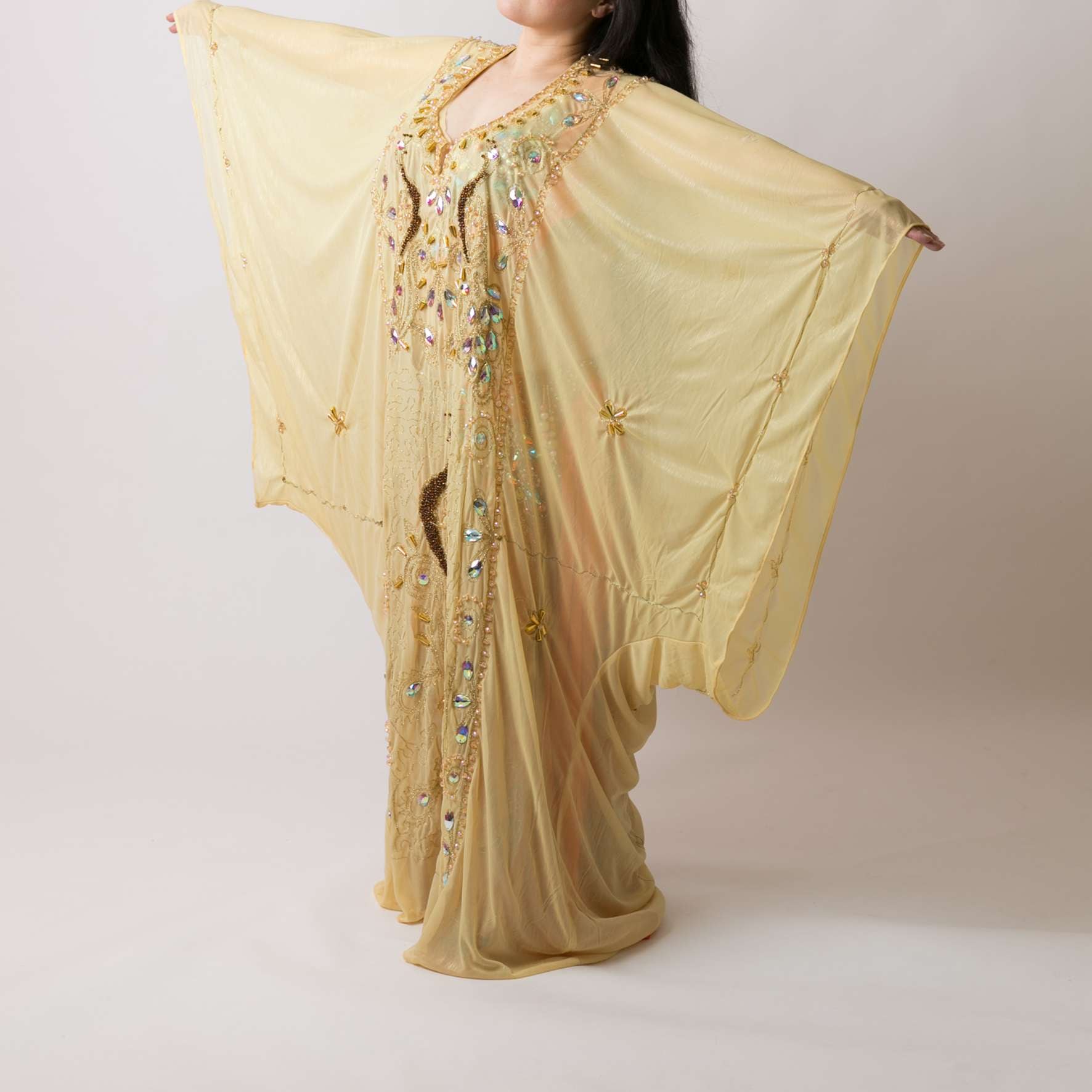 ベリーダンス　ハリージドレス【used】オレンジ エジプト製 ハリージドレス オレンジ lw1898 - ベリーダンス衣装