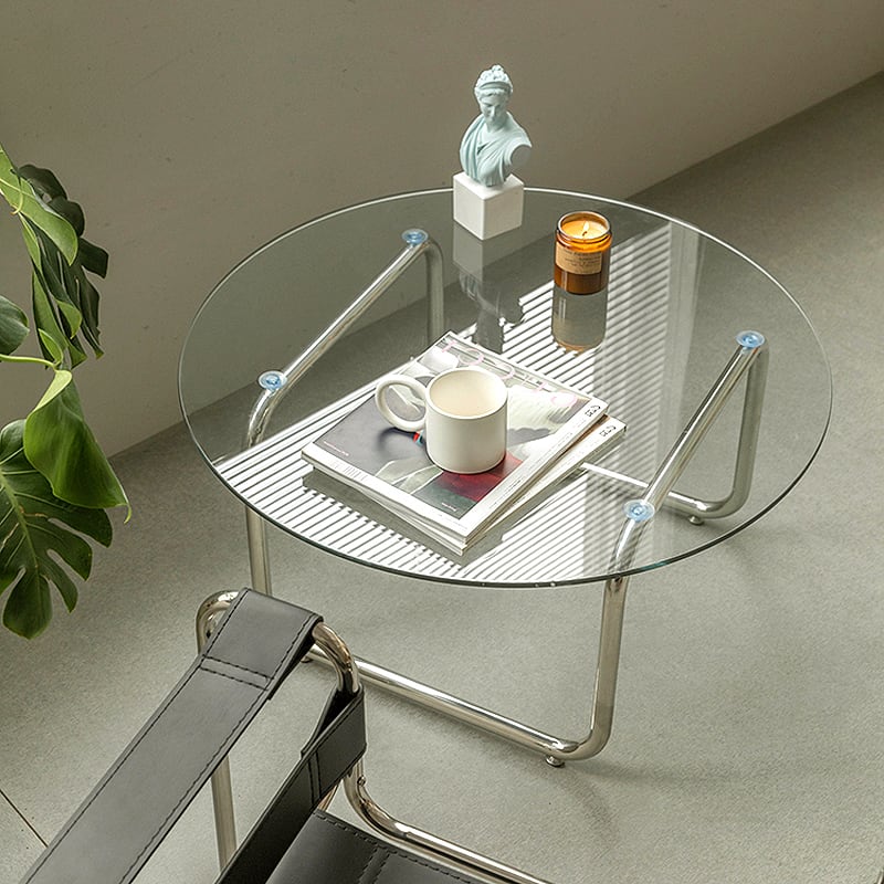 ガラスメタルテーブル ノルディック コーヒーテーブル 強化ガラス