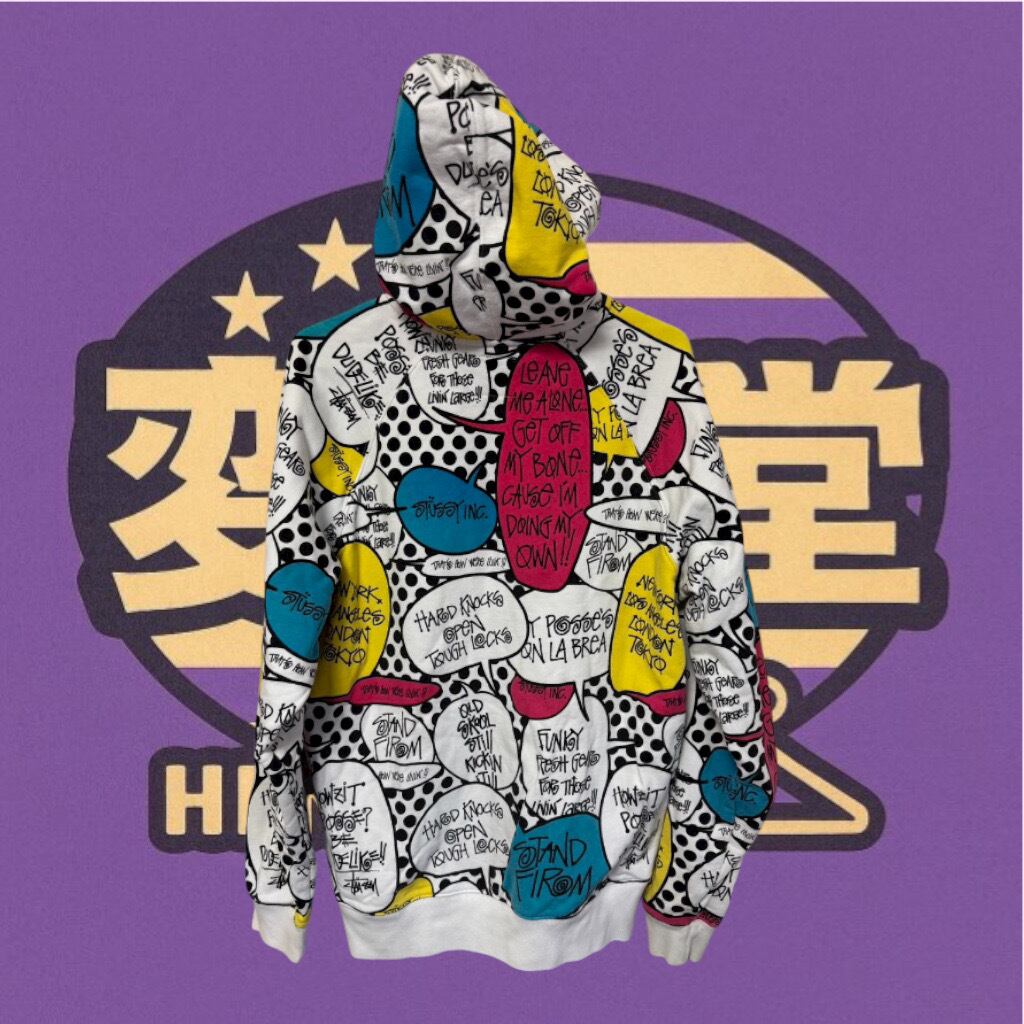 archive stussy グラフィティプリントジップパーカー STUSSY】 グラフィック 総柄 ジップパーカー ホワイト Lサイズ | 変奇堂